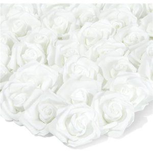 100 Pack White Artificial Flowers, Bulk Stemless Fake Foam Roses for Wedding 3in
